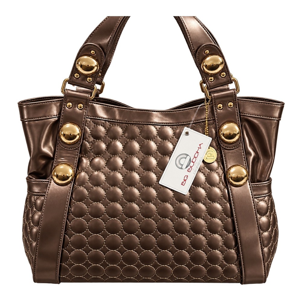 Big Buddha Santa Barbara Metallic Bronze Quilted Bubble Satchel Handbag Studs